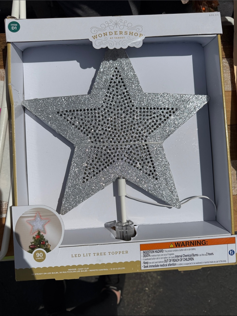 Wondershop Silver Glitter Star Tree Topper with LED Accents